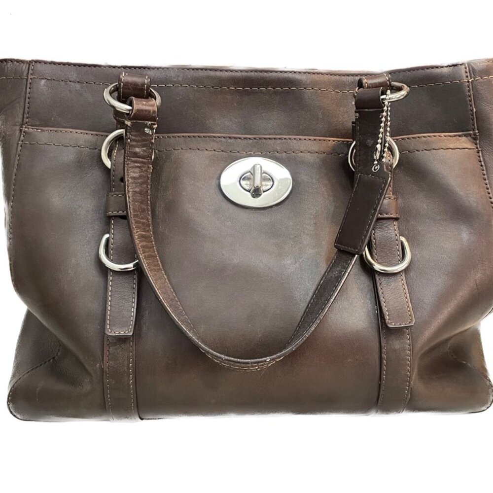 Coach Brown Leather Chelsea Turnlock Satchel Tote Bag F14015
